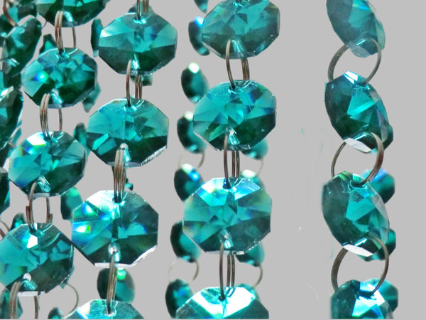 12 Strands Peacock Green 14mm Octagon Chandelier Drops Glass Crystals 2.4m Garland Beads Droplets 12