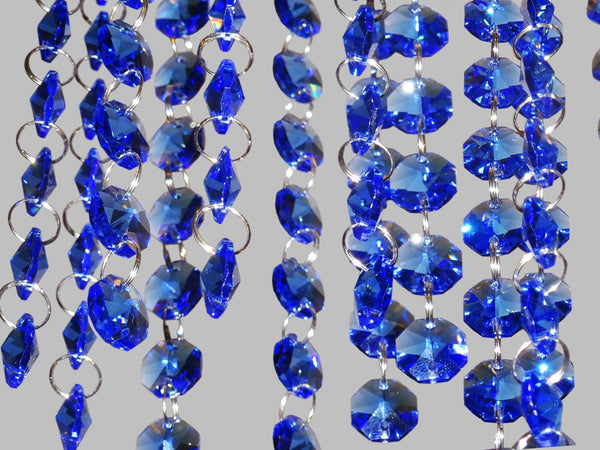 12 Strands Blue 14mm Octagon Chandelier Drops Glass Crystals 2.4m Garland Beads Droplets 6