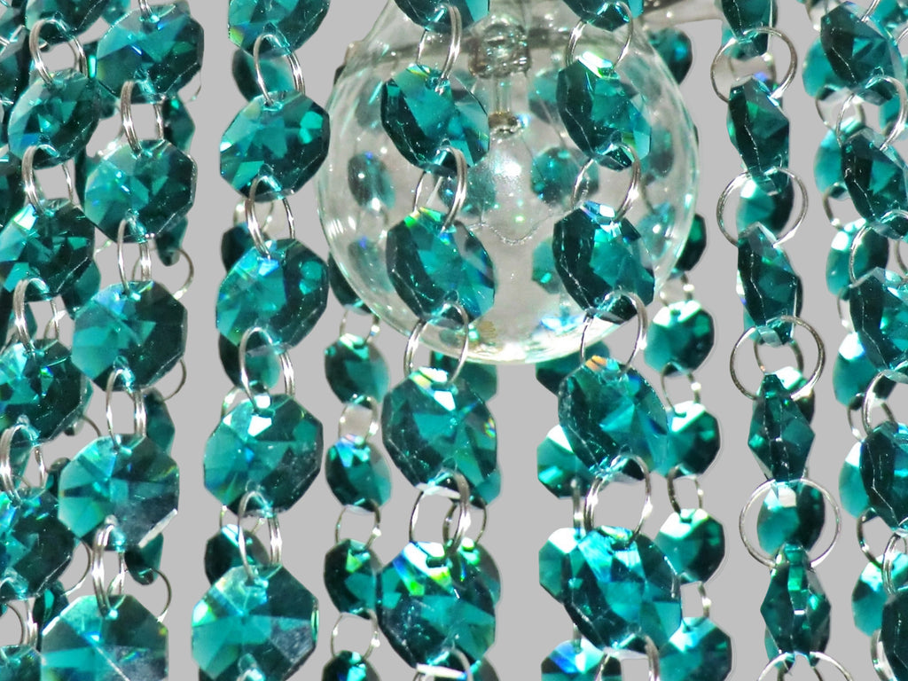 12 Strands Peacock Green 14mm Octagon Chandelier Drops Glass Crystals 2.4m Garland Beads Droplets 1
