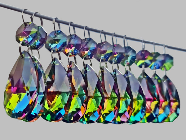 12 Vitrail AB Iridescent Silver Back Glass Oval 37 mm 1.5" Chandelier Crystals Drops Beads Droplets 7