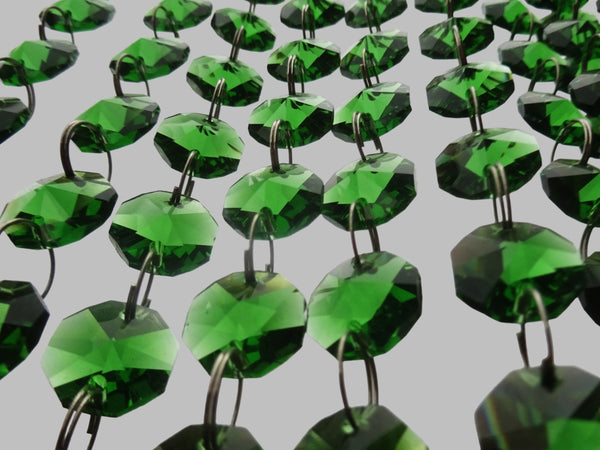 12 Strands Green 14mm Octagon Chandelier Drops Glass Crystals 2.4m Garland Beads Droplets 15