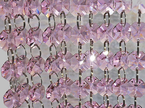 12 Strands Soft Pink 14mm Octagon Chandelier Drops Glass Crystals 2.4m Garland Beads Droplets 10