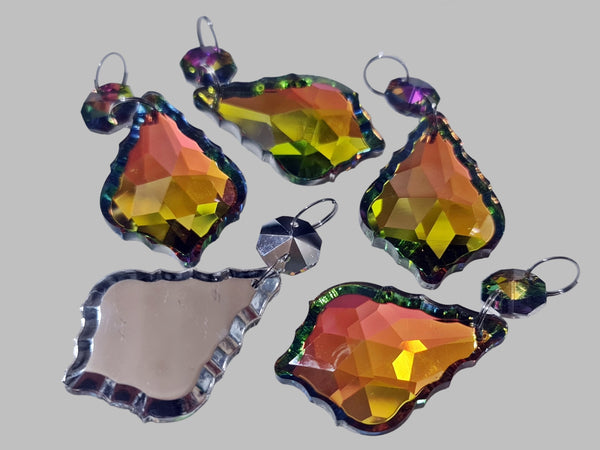 1 Vitrail AB Iridescent Silver Back Cut Glass Leaf 50 mm 2" Chandelier Crystals Drops Beads Droplets 11