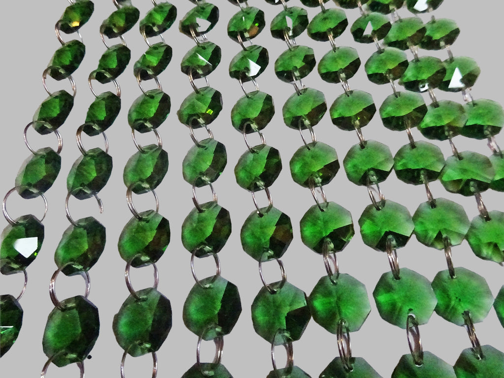 12 Strands Green 14mm Octagon Chandelier Drops Glass Crystals 2.4m Garland Beads Droplets 4