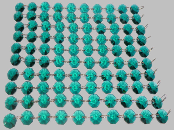 12 Strands Peacock Green 14mm Octagon Chandelier Drops Glass Crystals 2.4m Garland Beads Droplets 13