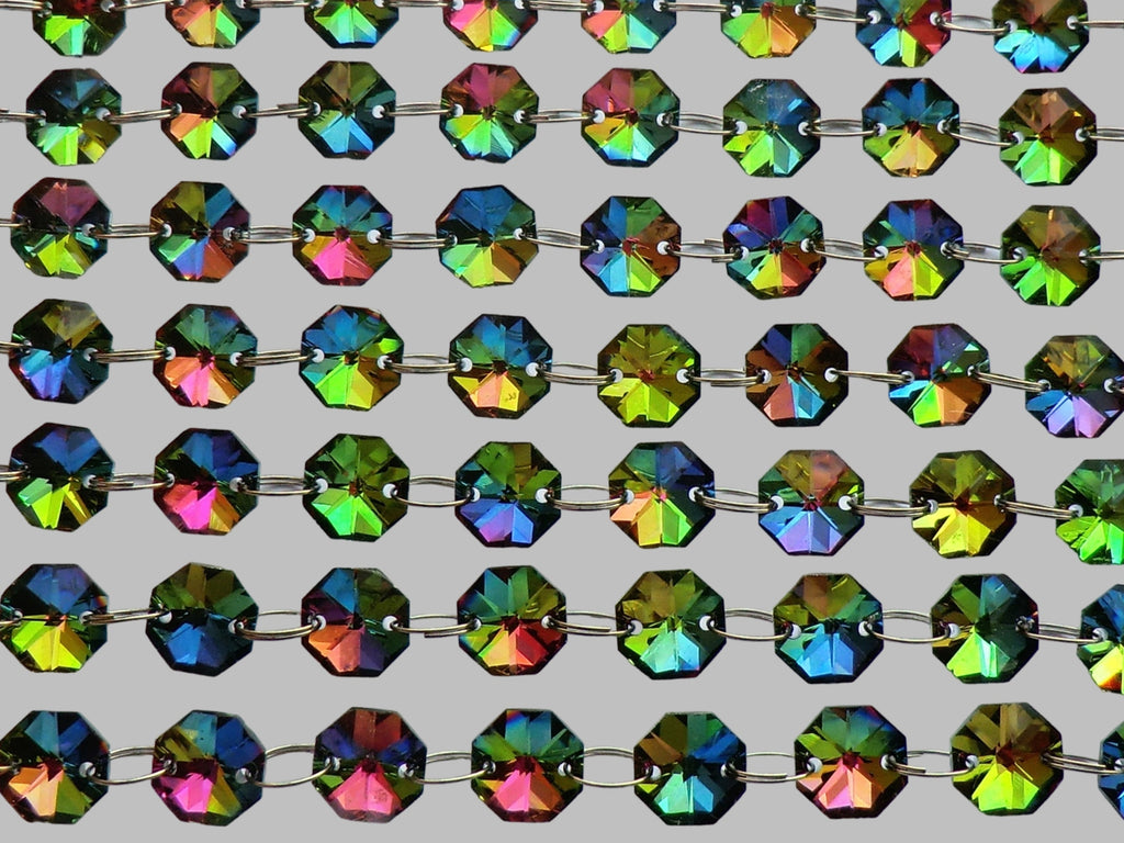 12 Strands Vitrail AB 14mm Octagon Chandelier Drops Glass Crystals 2.4m Garland Beads Droplets 7