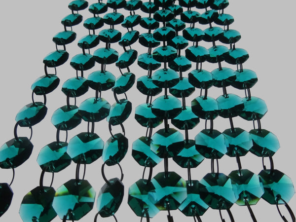 12 Strands Peacock Green 14mm Octagon Chandelier Drops Glass Crystals 2.4m Garland Beads Droplets 6