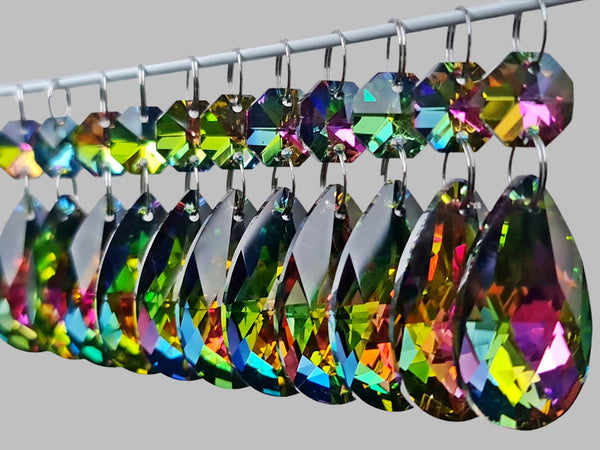 12 Vitrail AB Iridescent Silver Back Glass Oval 37 mm 1.5" Chandelier Crystals Drops Beads Droplets 9