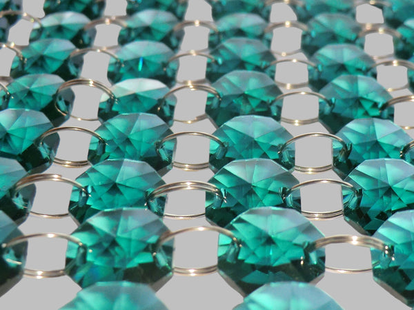 12 Strands Peacock Green 14mm Octagon Chandelier Drops Glass Crystals 2.4m Garland Beads Droplets 4