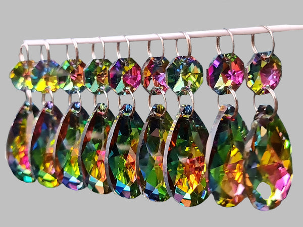 1 Vitrail AB Iridescent Silver Back Cut Glass Oval 37 mm 1.5" Chandelier Crystals Drops Beads Droplets 15