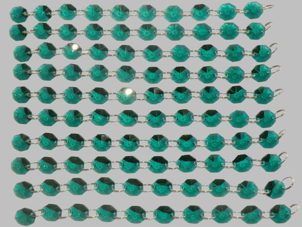 12 Strands Peacock Green 14mm Octagon Chandelier Drops Glass Crystals 2.4m Garland Beads Droplets 3