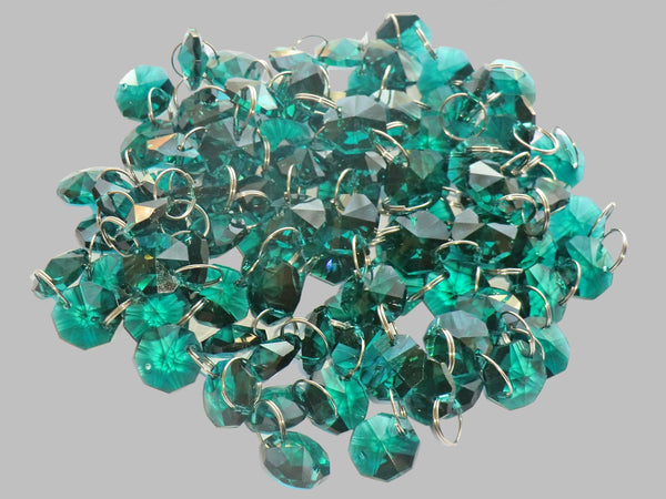 12 Strands Peacock Green 14mm Octagon Chandelier Drops Glass Crystals 2.4m Garland Beads Droplets 5