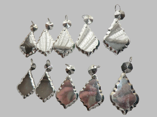 1 Vitrail AB Iridescent Silver Back Cut Glass Leaf 50 mm 2" Chandelier Crystals Drops Beads Droplets 12