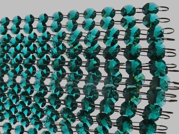 12 Strands Peacock Green 14mm Octagon Chandelier Drops Glass Crystals 2.4m Garland Beads Droplets 7