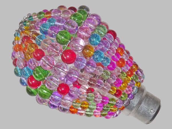 CLEARANCE FLAWED Chandelier Bead Light Bulb GLS Multi Pastel Colour Glass Cover Sleeve Lampshade Alternative Beaded