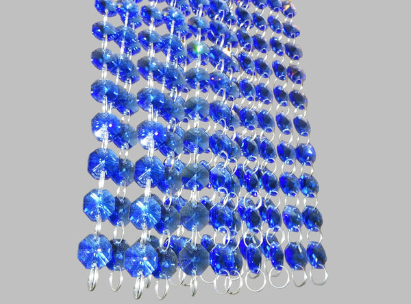 12 Strands Blue 14mm Octagon Chandelier Drops Glass Crystals 2.4m Garland Beads Droplets 13