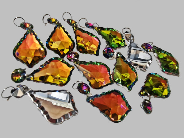 12 Vitrail AB Iridescent Silver Back Cut Glass Leaf 50 mm 2" Chandelier Crystals Drops Beads Droplets 5