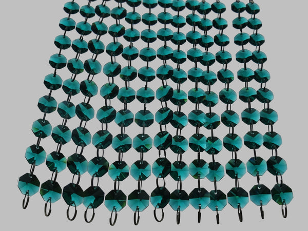 12 Strands Peacock Green 14mm Octagon Chandelier Drops Glass Crystals 2.4m Garland Beads Droplets 8