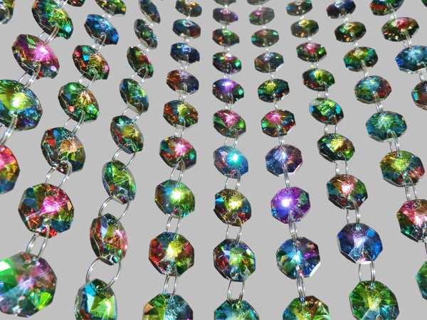 12 Strands Vitrail AB 14mm Octagon Chandelier Drops Glass Crystals 2.4m Garland Beads Droplets 9
