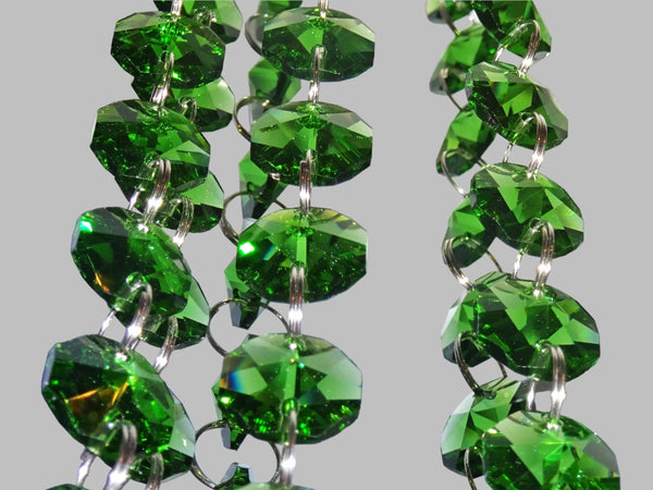 12 Strands Green 14mm Octagon Chandelier Drops Glass Crystals 2.4m Garland Beads Droplets 10