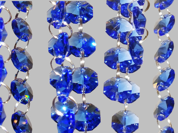 12 Strands Blue 14mm Octagon Chandelier Drops Glass Crystals 2.4m Garland Beads Droplets 12
