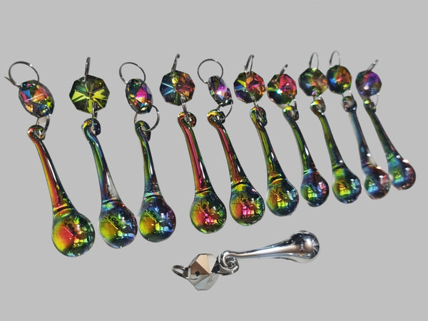 12 Vitrail AB Iridescent & Silver Cut Glass Orb 53 mm 2" Chandelier Crystals Drops Beads Droplets 10