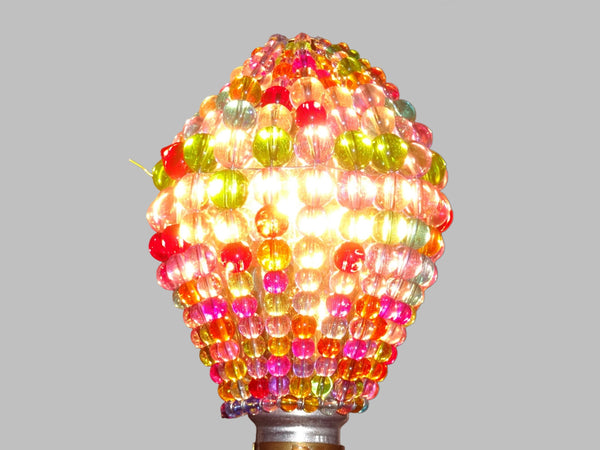 CLEARANCE FLAWED Chandelier Bead Light Bulb GLS Multi Pastel Colour Glass Cover Sleeve Lampshade Alternative Beaded