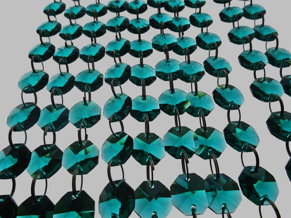 12 Strands Peacock Green 14mm Octagon Chandelier Drops Glass Crystals 2.4m Garland Beads Droplets 9