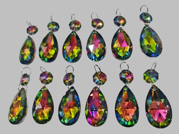 12 Vitrail AB Iridescent Silver Back Glass Oval 37 mm 1.5" Chandelier Crystals Drops Beads Droplets 8