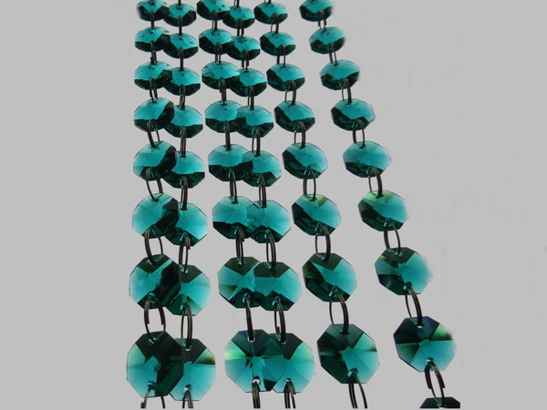 1 Strand 14 mm Peacock Green Octagon Chandelier Drops Cut Glass Crystals Garlands Beads Droplets 5
