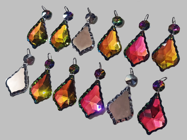 12 Vitrail AB Iridescent Silver Back Cut Glass Leaf 50 mm 2" Chandelier Crystals Drops Beads Droplets 11