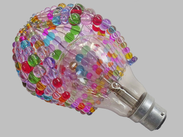 CLEARANCE FLAWED Chandelier Bead Light Bulb GLS Multi Pastel Colour Glass Cover Sleeve Lampshade Alternative Beaded