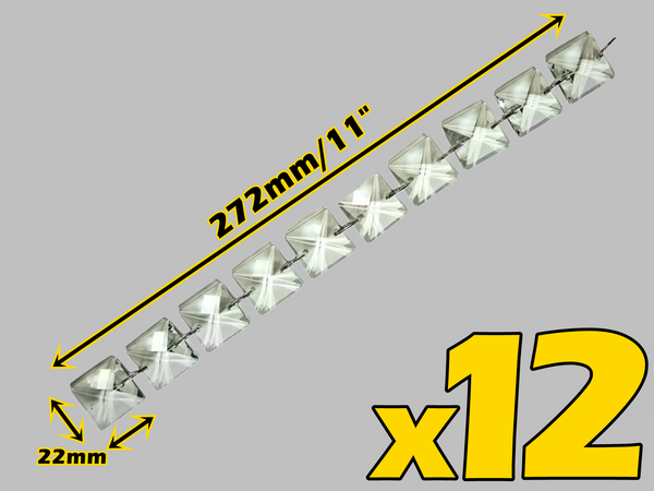 12 Strands Clear 22 mm Chandelier Square Drops Glass Crystals 3.24m Garland Beads Droplets 2