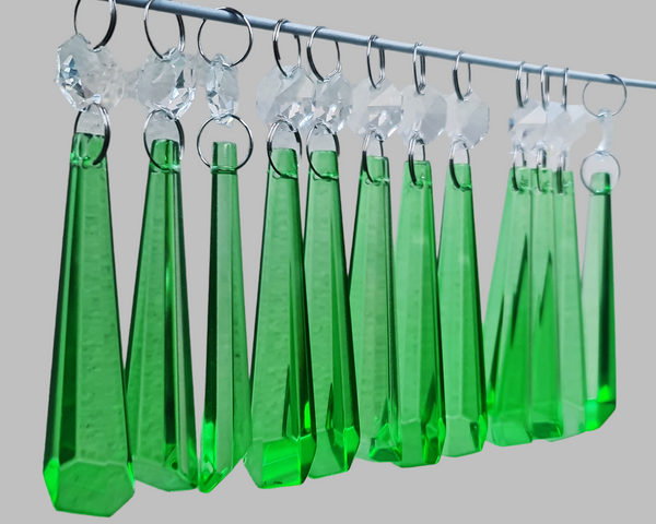 12 Emerald Green Icicles 72 mm 3" Chandelier Crystals Drops Beads Droplets Christmas Decorations 12