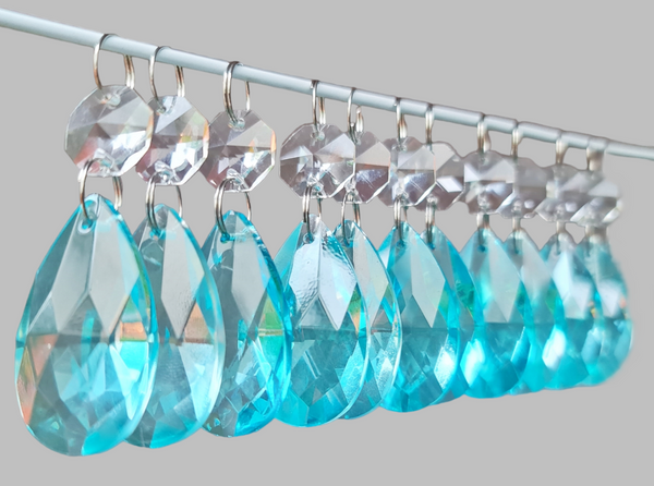 12 Aqua Light Teal Oval 37 mm 1.5" UK Chandelier Crystals Drops Beads Droplets Christmas Tree Decorations 6