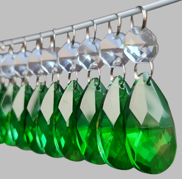 12 Emerald Green Oval 37 mm 1.5" Chandelier Crystals Drops Beads Droplets Christmas Decorations