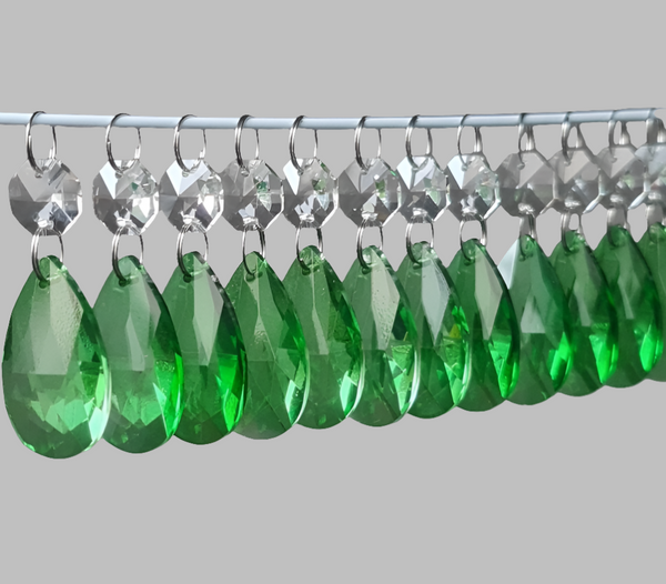 12 Emerald Green Oval 37 mm 1.5" Chandelier Crystals Drops Beads Droplets Christmas Decorations