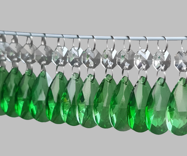 12 Emerald Green Oval 37 mm 1.5" Chandelier Crystals Drops Beads Droplets Christmas Decorations