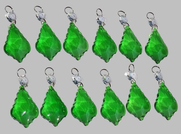 12 Emerald Green Leaf 50 mm 2" Chandelier UK Crystals Drops Beads Droplets Christmas Decorations 4
