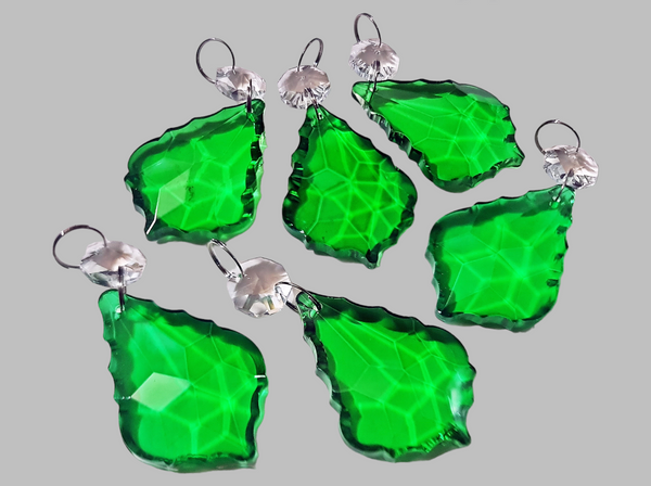 1 Emerald Green Cut Glass Leaf 50 mm 2" Chandelier UK Crystals Drops Beads Droplets Light Parts 6