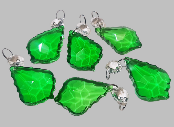 1 Emerald Green Cut Glass Leaf 50 mm 2" Chandelier UK Crystals Drops Beads Droplets Light Parts 8