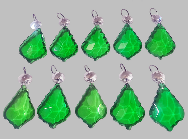 1 Emerald Green Cut Glass Leaf 50 mm 2" Chandelier UK Crystals Drops Beads Droplets Light Parts 10