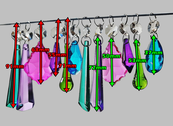 12 Chandelier Drops Cut Glass Crystals Beads Tropical Colours Prisms Droplets Light Parts 2