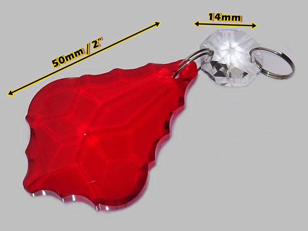 1 Red Cut Glass Leaf 50 mm 2" Chandelier Crystals Drops Beads Droplets Light Lamp Parts 1