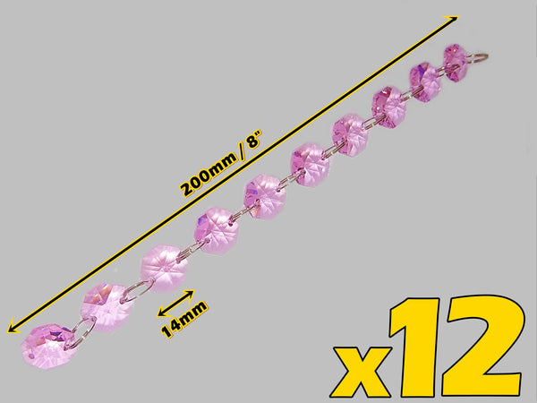 12 Strands Soft Pink 14mm Octagon Chandelier Drops Glass Crystals 2.4m Garland Beads Droplets 2