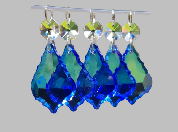 1 Blue Cut Glass Leaf 50 mm 2" Chandelier UK Crystals Drops Beads Droplets Light Lamp Parts 6