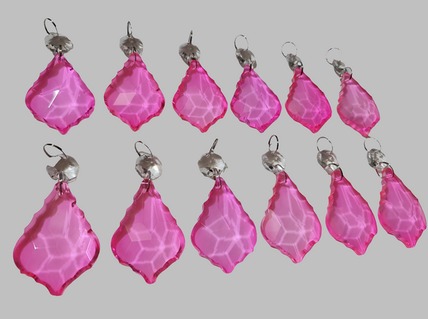 12 Hot Pink Leaf 50 mm 2" Chandelier Crystals Drops Beads Droplets Christmas Wedding Decorations