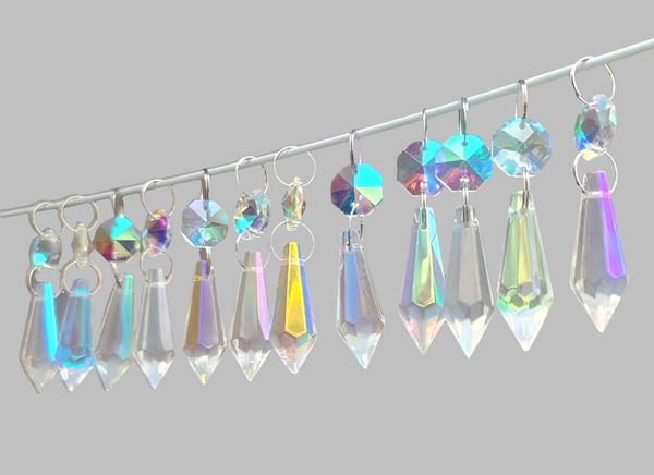 12 Aurora Borealis Torpedo 37 mm 1.5" Chandelier Crystals Drops Beads Droplets Christmas Decorations