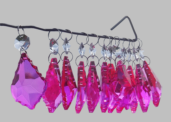 12 Hot Pink Leaf 50 mm 2" Chandelier Crystals Drops Beads Droplets Christmas Wedding Decorations