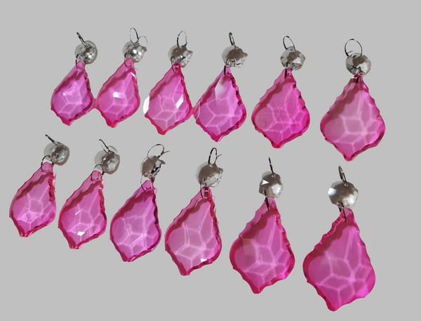 12 Hot Pink Leaf 50 mm 2" Chandelier Crystals Drops Beads Droplets Christmas Wedding Decorations